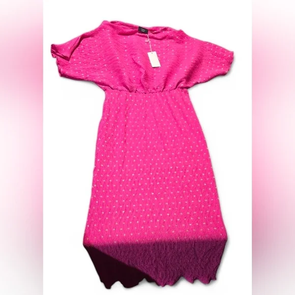 Vici NWT Hot Pink Maxi Dress with Gold Dot Detail Large PTP 22 - Picture 4 of 8